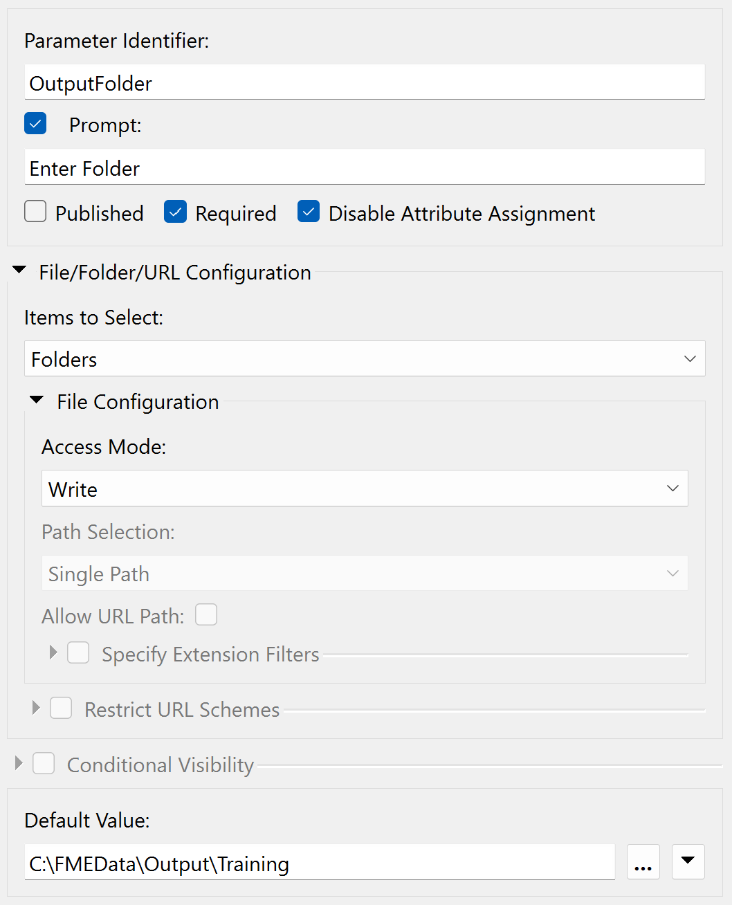 OutputFolder user parameter